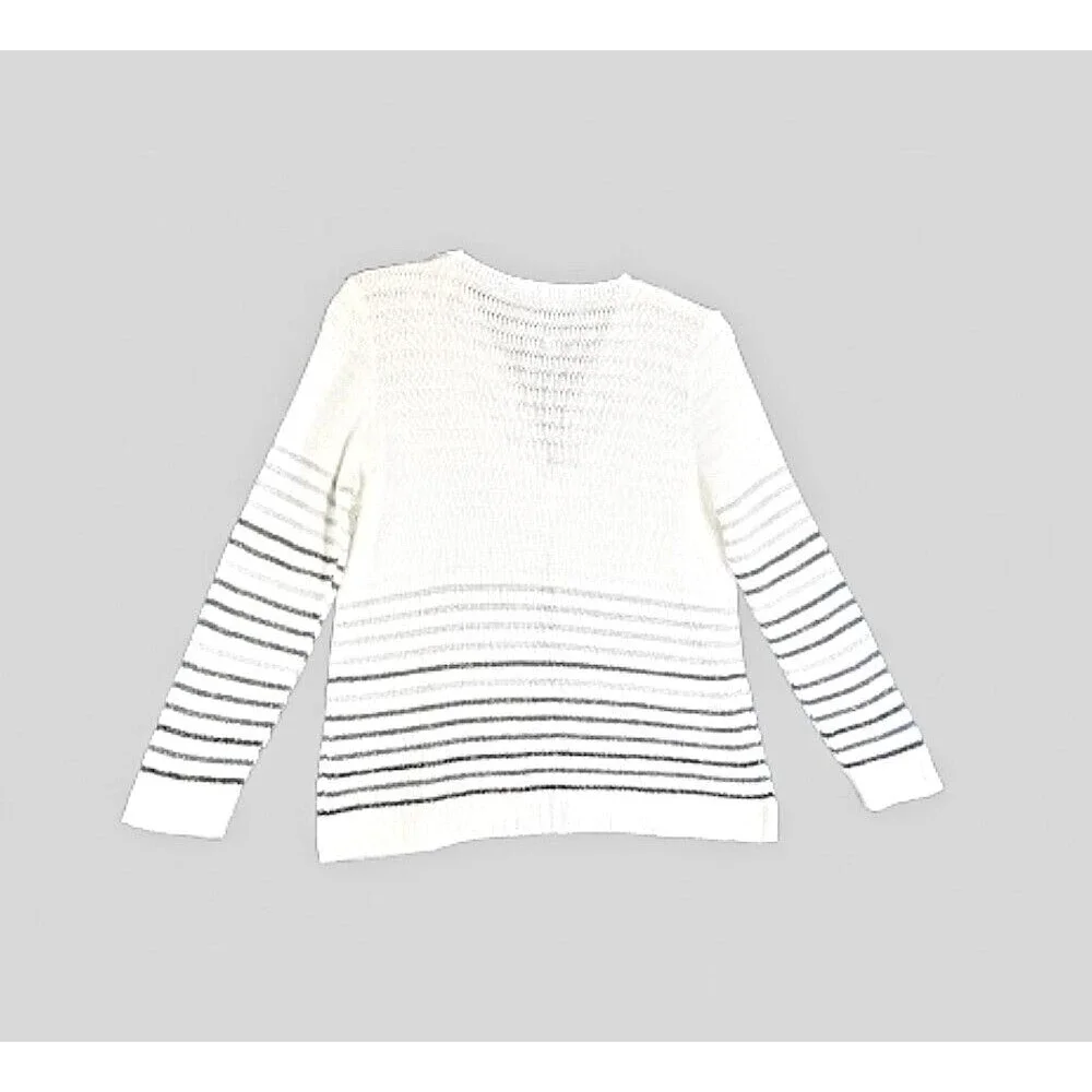 SKOVHUUS White Striped Cardigan Sweater Sz XL Gray Black Silver Stripes Italy - Picture 8 of 9